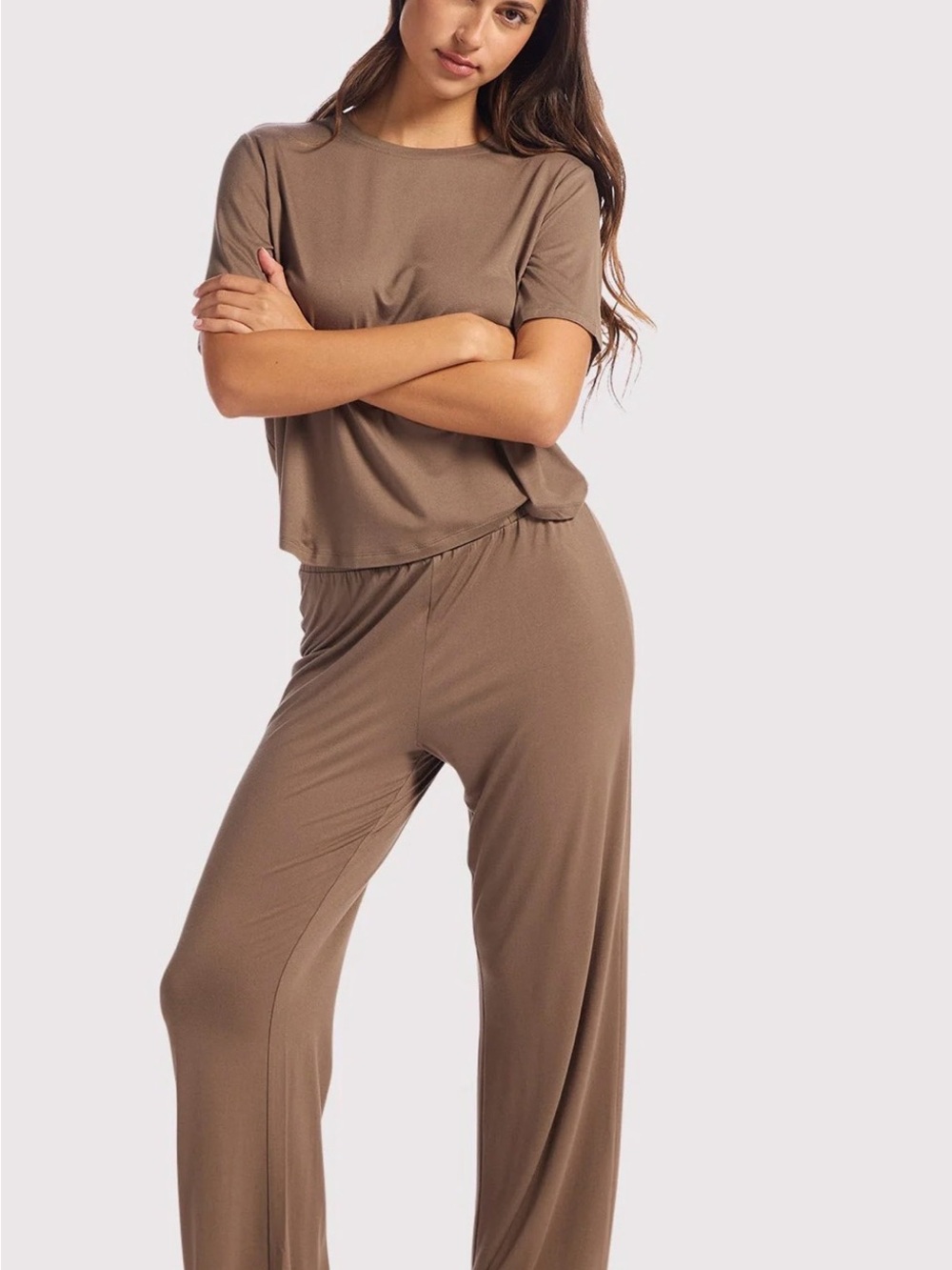 nuuds Women's Two-Piece Taupe Lounge Pajama Set
